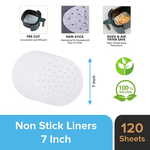 Oddy Ecobake+ Non-Stick Baking Paper for Steamer, Airfryer & More - Perforated, 7 Inch Circle, 120 Pcs, White