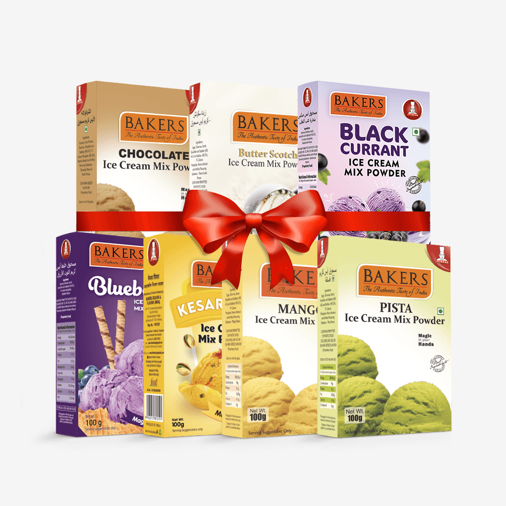 BAKERS Ice Cream Mix Powder - Black Currant + Blueberry + Butter Scotch + Chocolate + Kesar Pista + Pista + Mango Pack of 7 - Pluugin Store