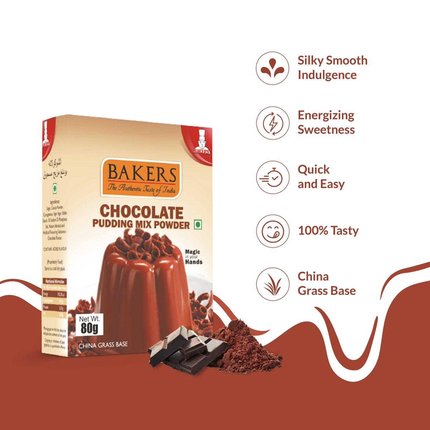 BAKERS Pudding Mix Powder Chocolate Flavour Pack of 3 (80 gm x 3) - Global Plugin