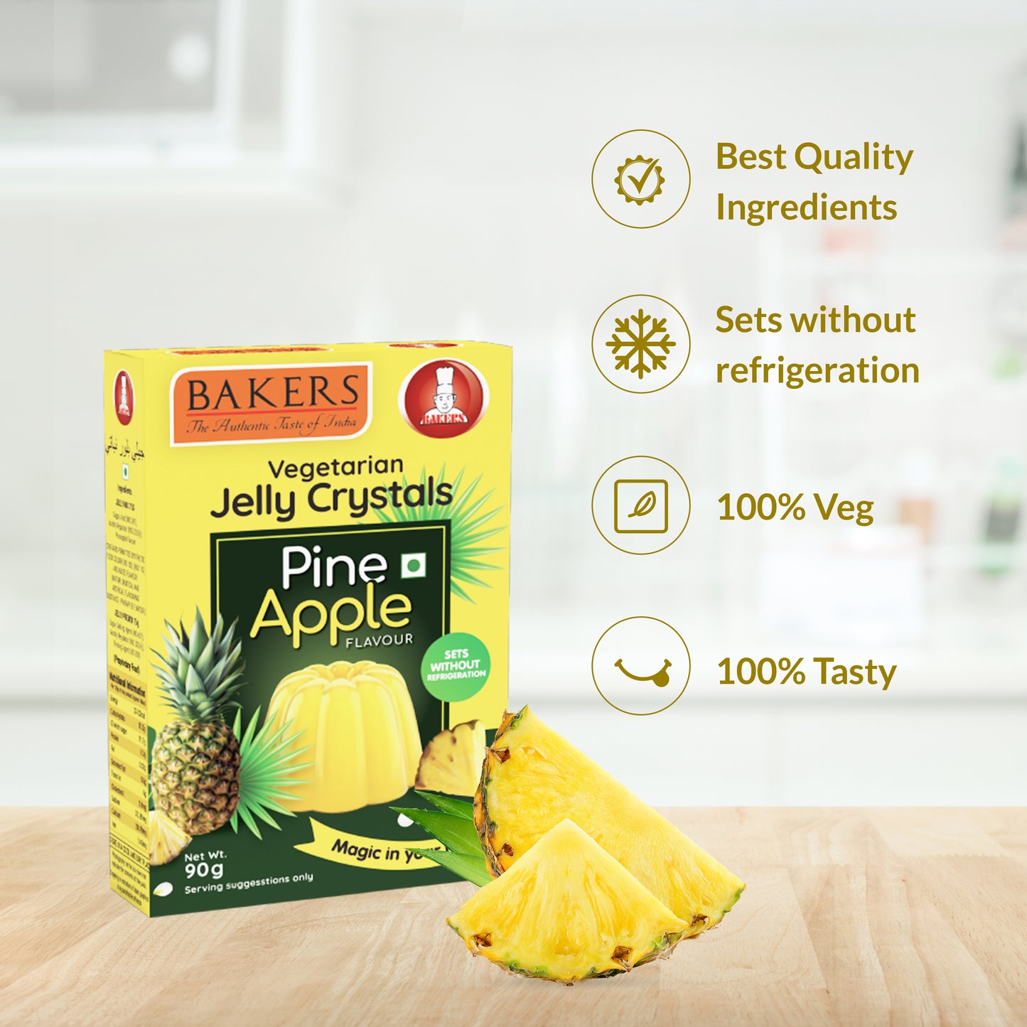 BAKERS Jelly Crystals Pineapple Flavour Pack of 3 (90 gm x 3)