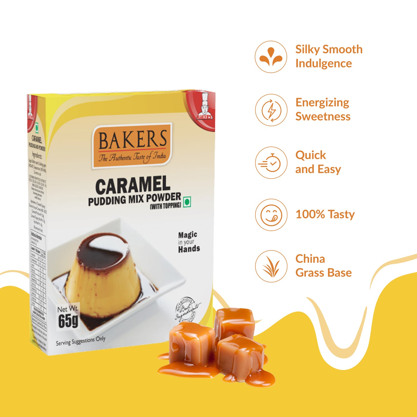 BAKERS Pudding Mix Powder Caramel Flavour Pack of 3 (65 gm x 3) - Global Plugin