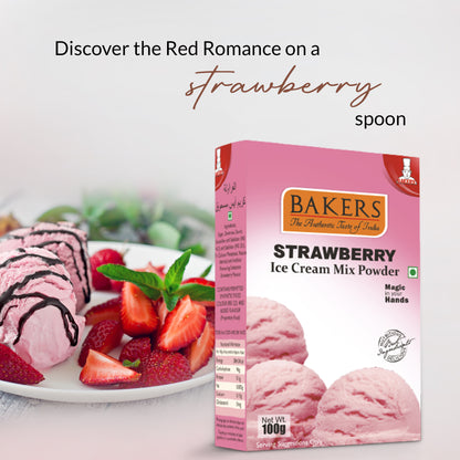 BAKERS Ice Cream Mix Powder Strawberry Flavour Pack of 3 (100 gm x 3) - Global Plugin