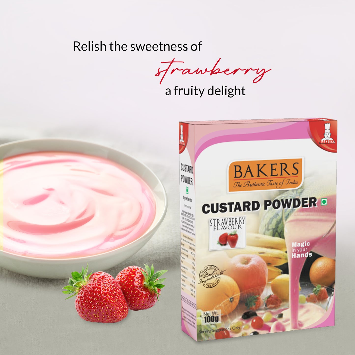 BAKERS Custard Powder Strawberry Flavour Pack of 3 (100 gm x 3) - Global Plugin