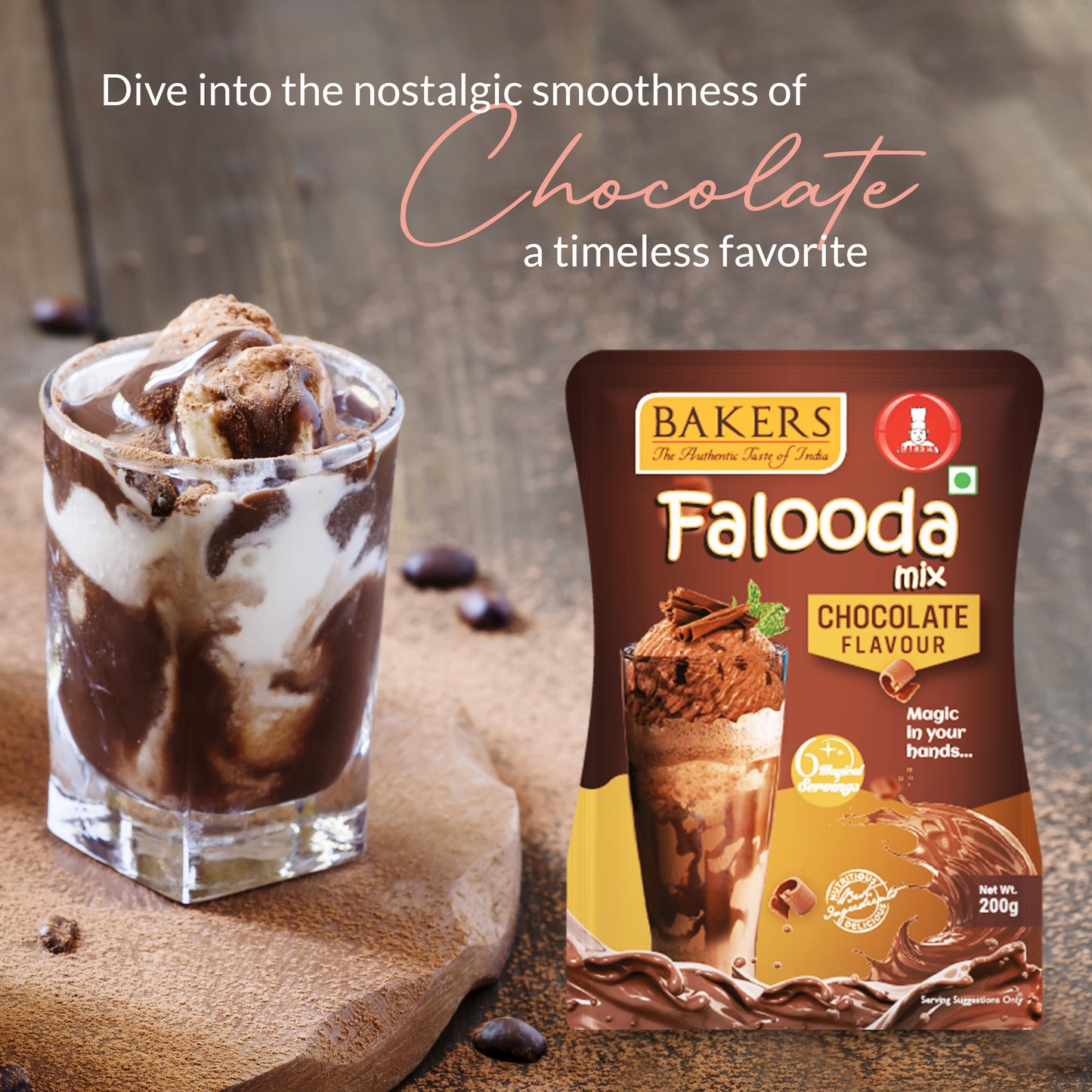 BAKERS Falooda Mix Powder Chocolate Flavour Pack of 3 (200 gm x 3) - Global Plugin