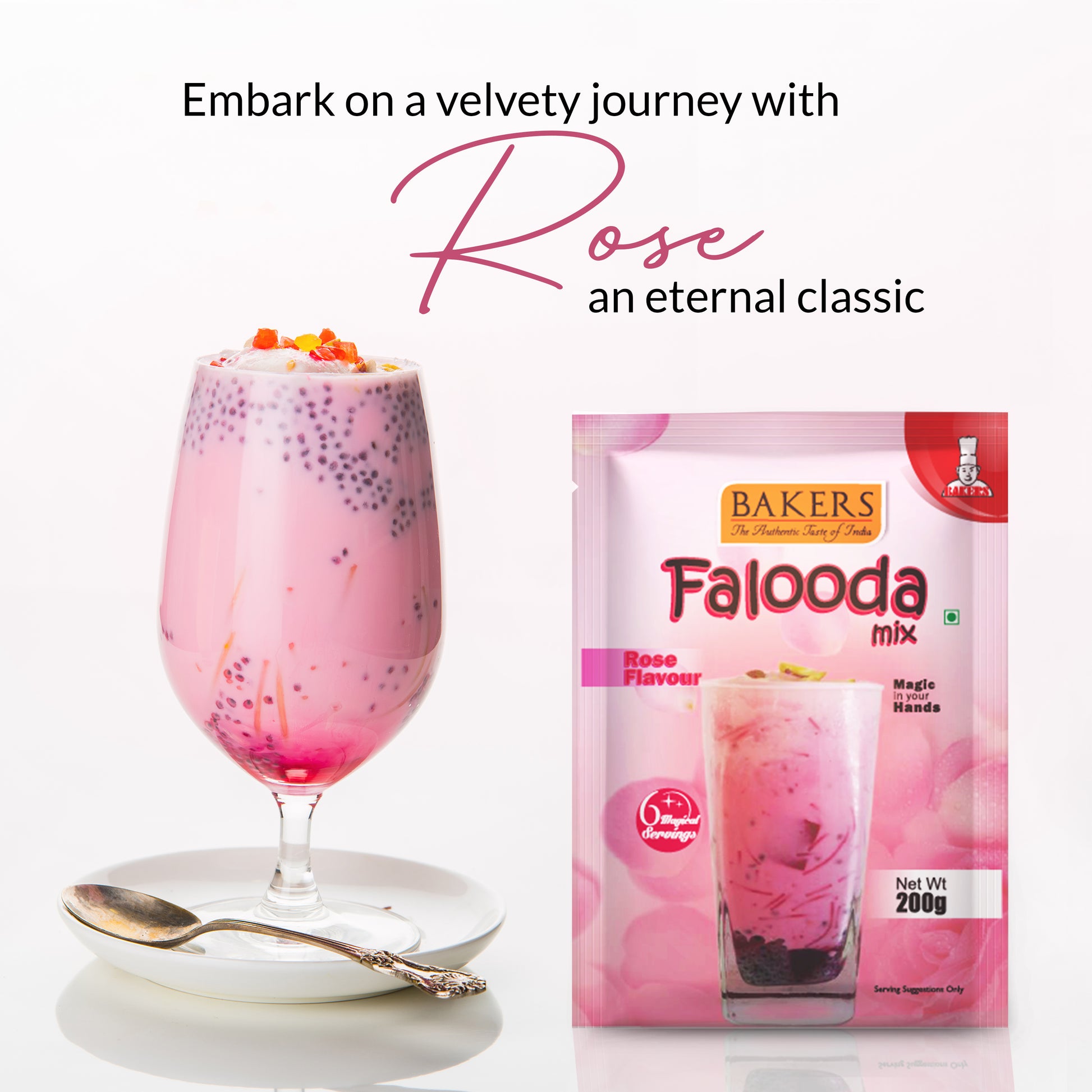 BAKERS Falooda Mix Powder Rose Flavour Pack of 3 (200 gm x 3) - Global Plugin