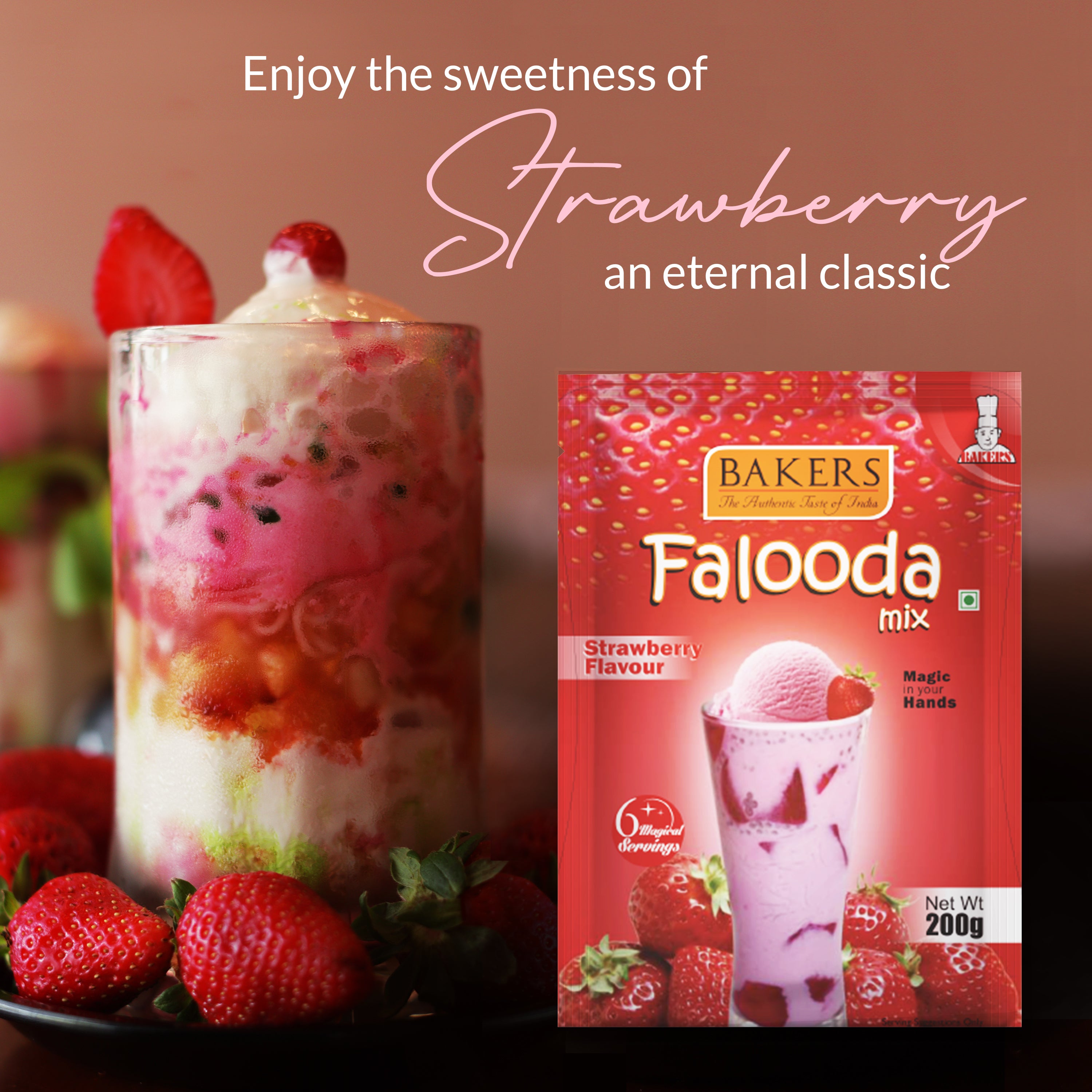 BAKERS Falooda Mix Powder Strawberry Flavour Pack of 3 (200 gm x 3) - Global Plugin