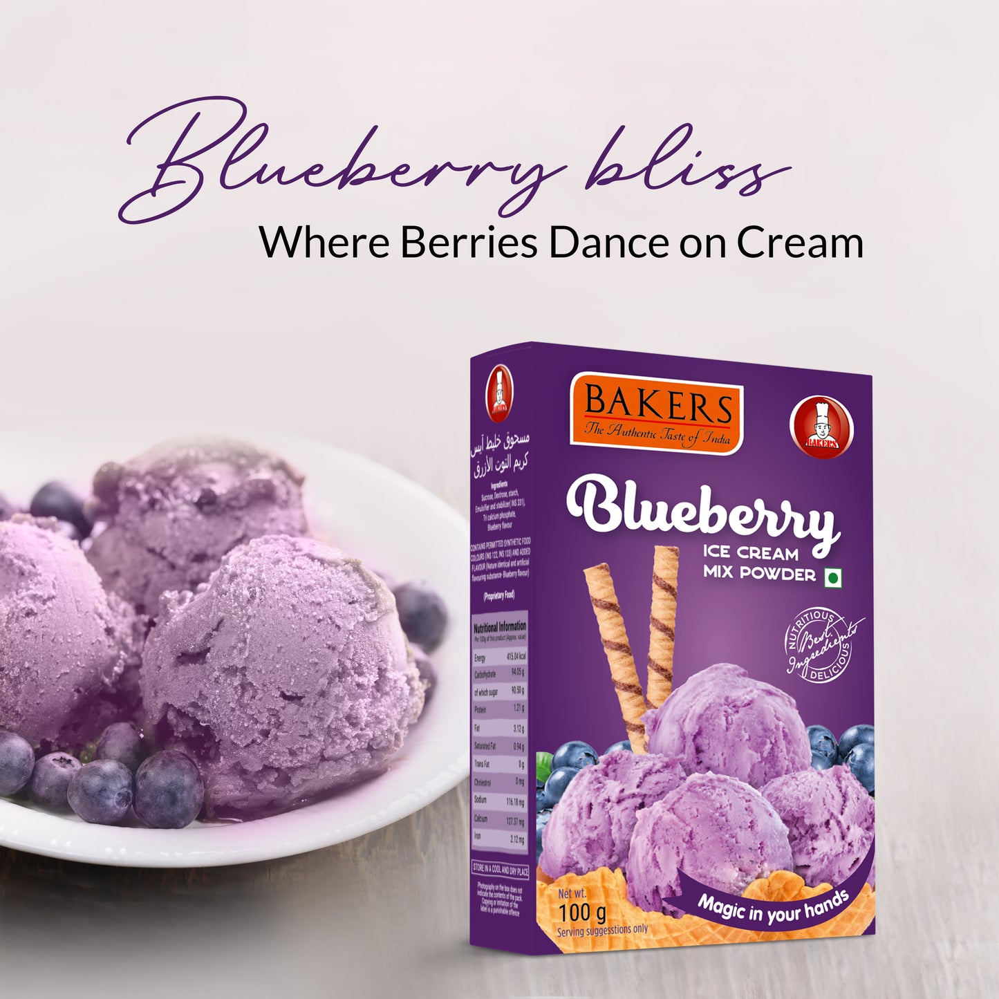 BAKERS Ice Cream Mix Powder Blueberry Flavour Pack of 3 (100 gm x 3) - Global Plugin