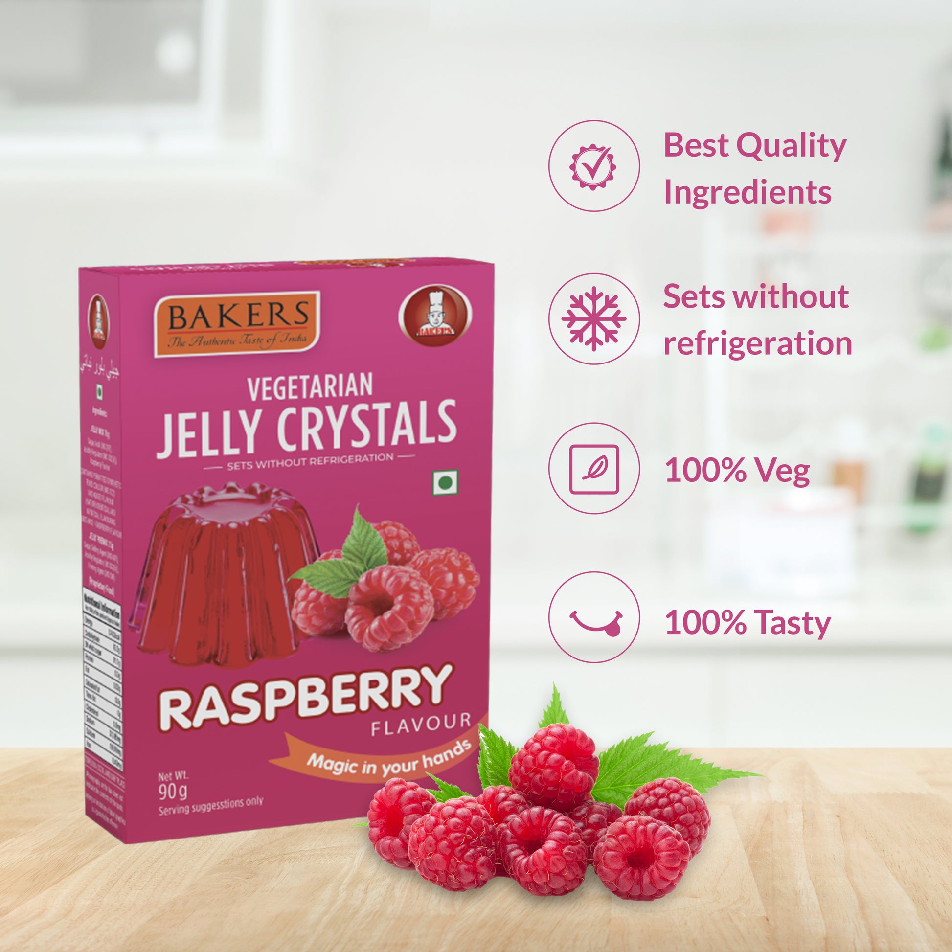 BAKERS Jelly Crystals Raspberry Flavour Pack of 3 (90 gm x 3) - Global Plugin