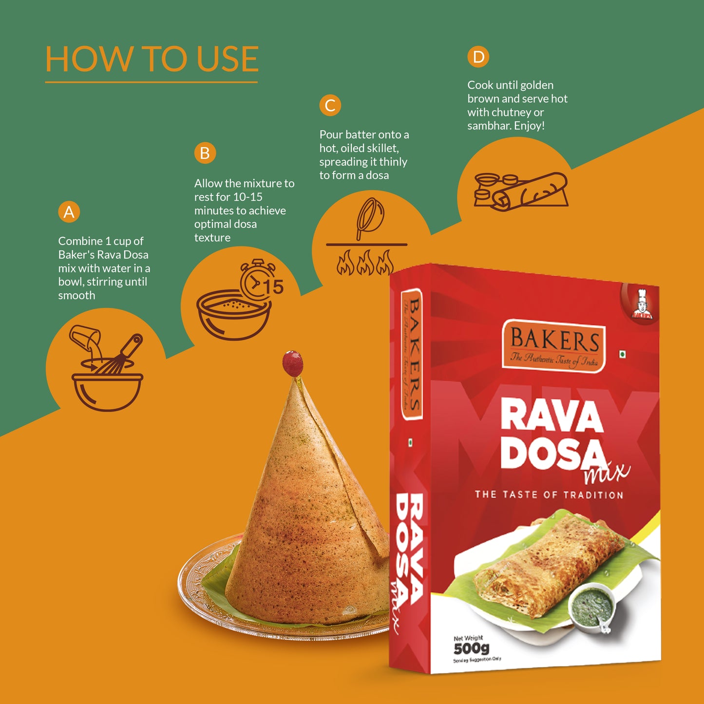 BAKERS Rava Dosa Mix Pack of 3 (500 gm x 3) - Global Plugin