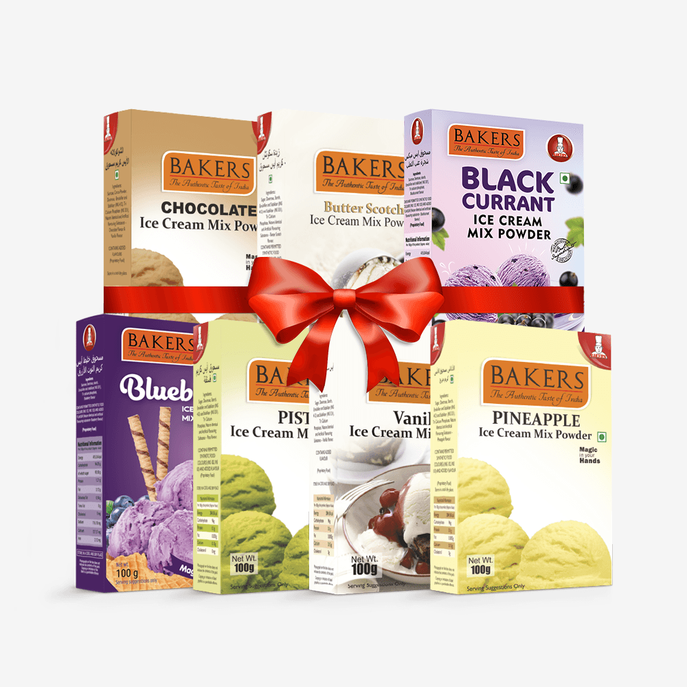 BAKERS Ice Cream Mix Powder - Black Currant + Blueberry + Butter Scotch + Chocolate + Pineapple + Pista + Vanilla Pack of 7 - Pluugin Store