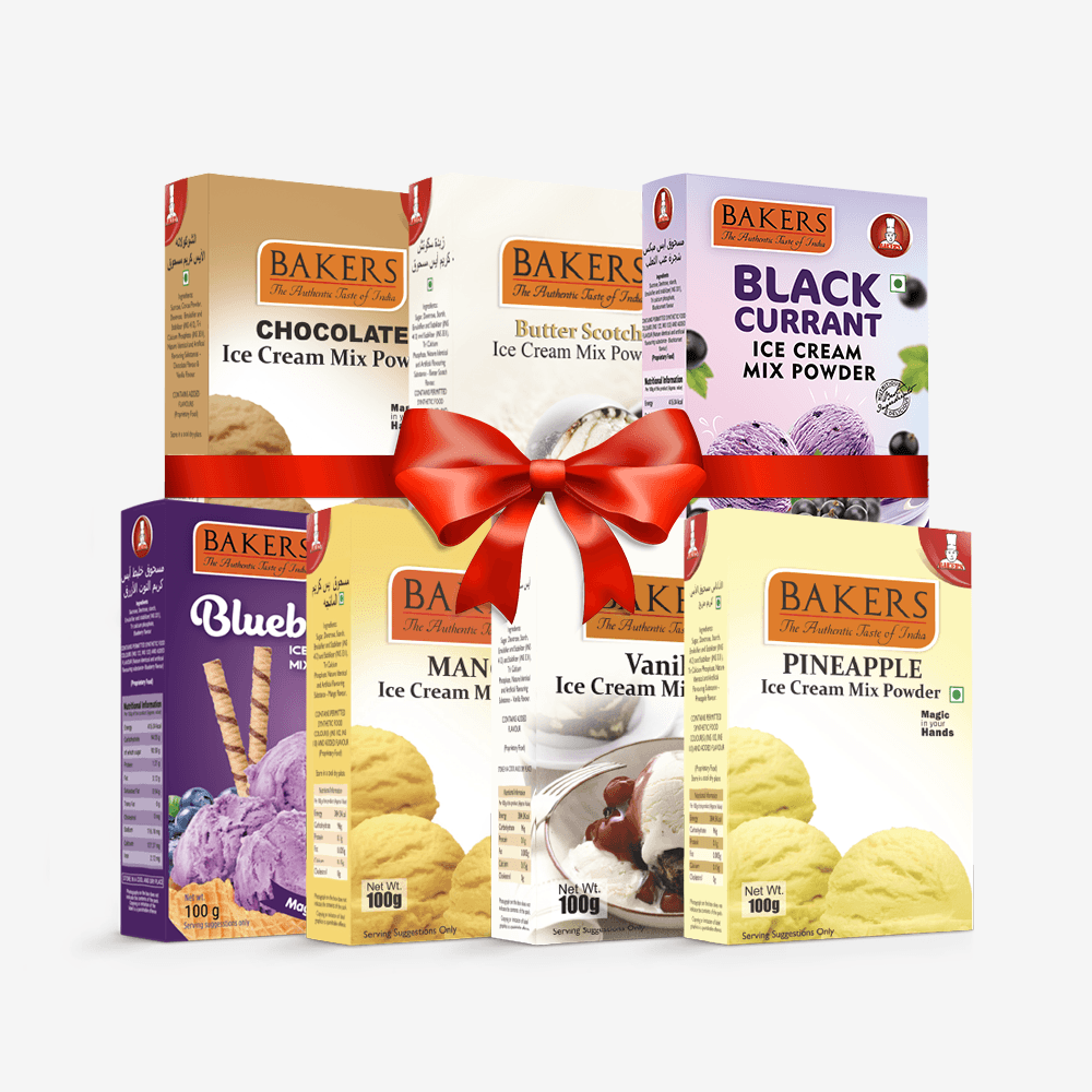 BAKERS Ice Cream Mix Powder - Black Currant + Blueberry + Butter Scotch + Chocolate + Pineapple + Vanilla + Mango Pack of 7 - Pluugin Store
