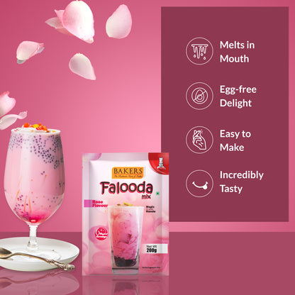 BAKERS Falooda Mix Powder Rose Flavour Pack of 3 (200 gm x 3) - Global Plugin