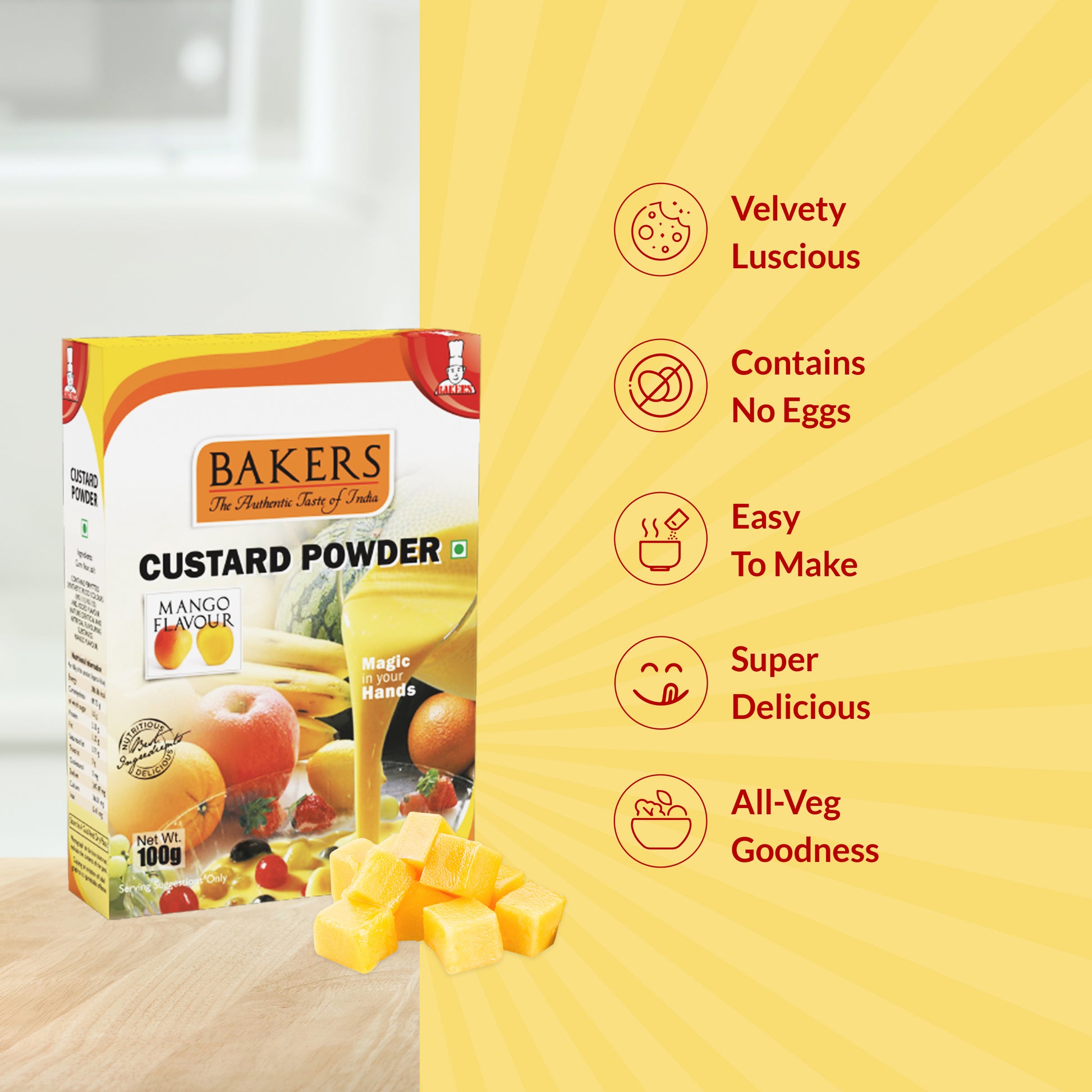 BAKERS Custard Powder Mango Flavour Pack of 3 (100 gm x 3) - Global Plugin