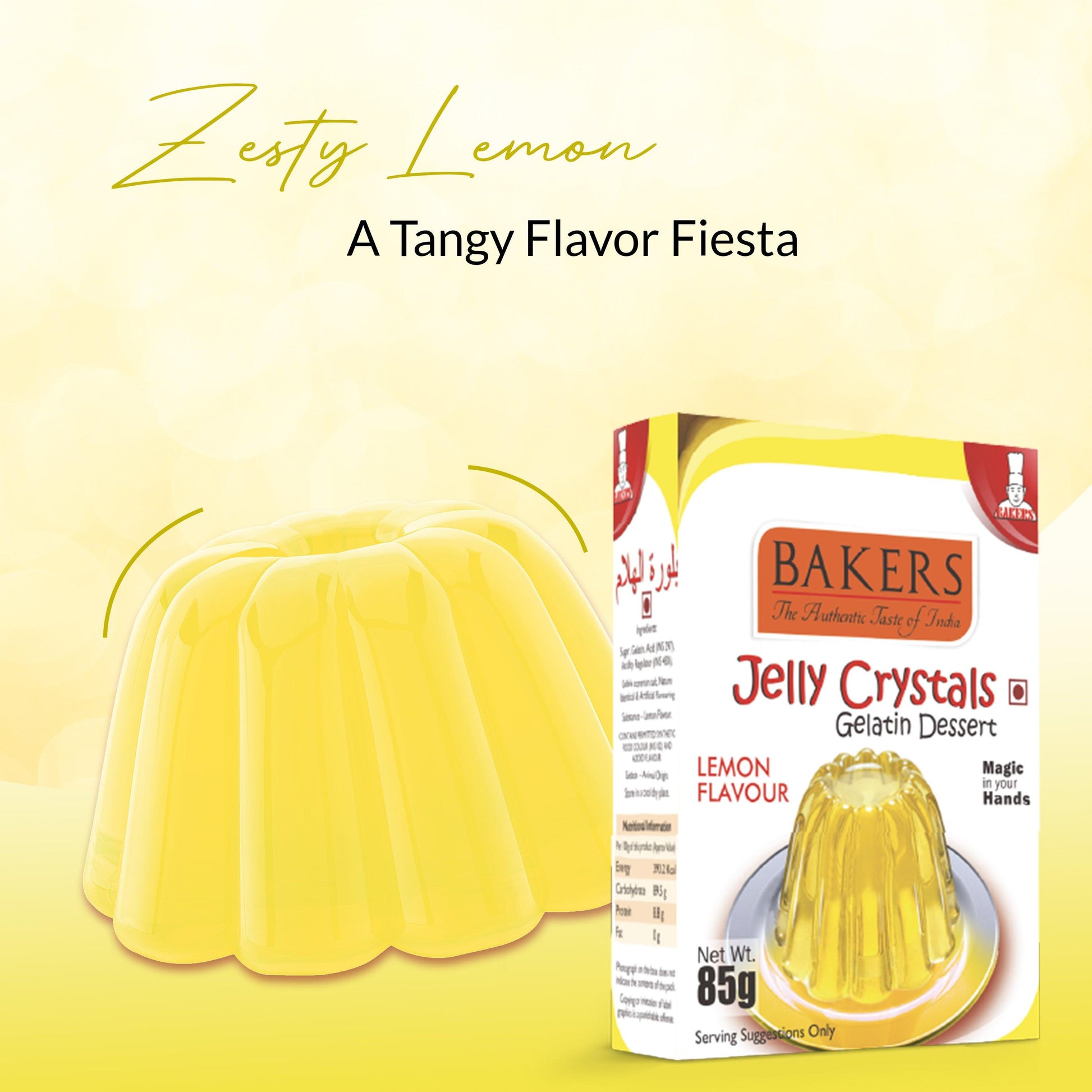 BAKERS Jelly Crystals (Gelatin Dessert) Lemon Flavour Pack of 3 (85 gm x 3) - Global Plugin