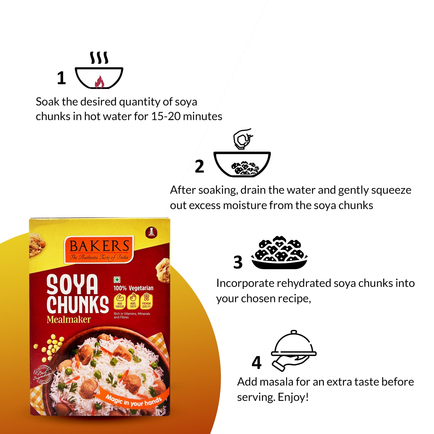 BAKERS Soya Chunk Mealmaker Pack of 3 (200 gm x 3) - Global Plugin