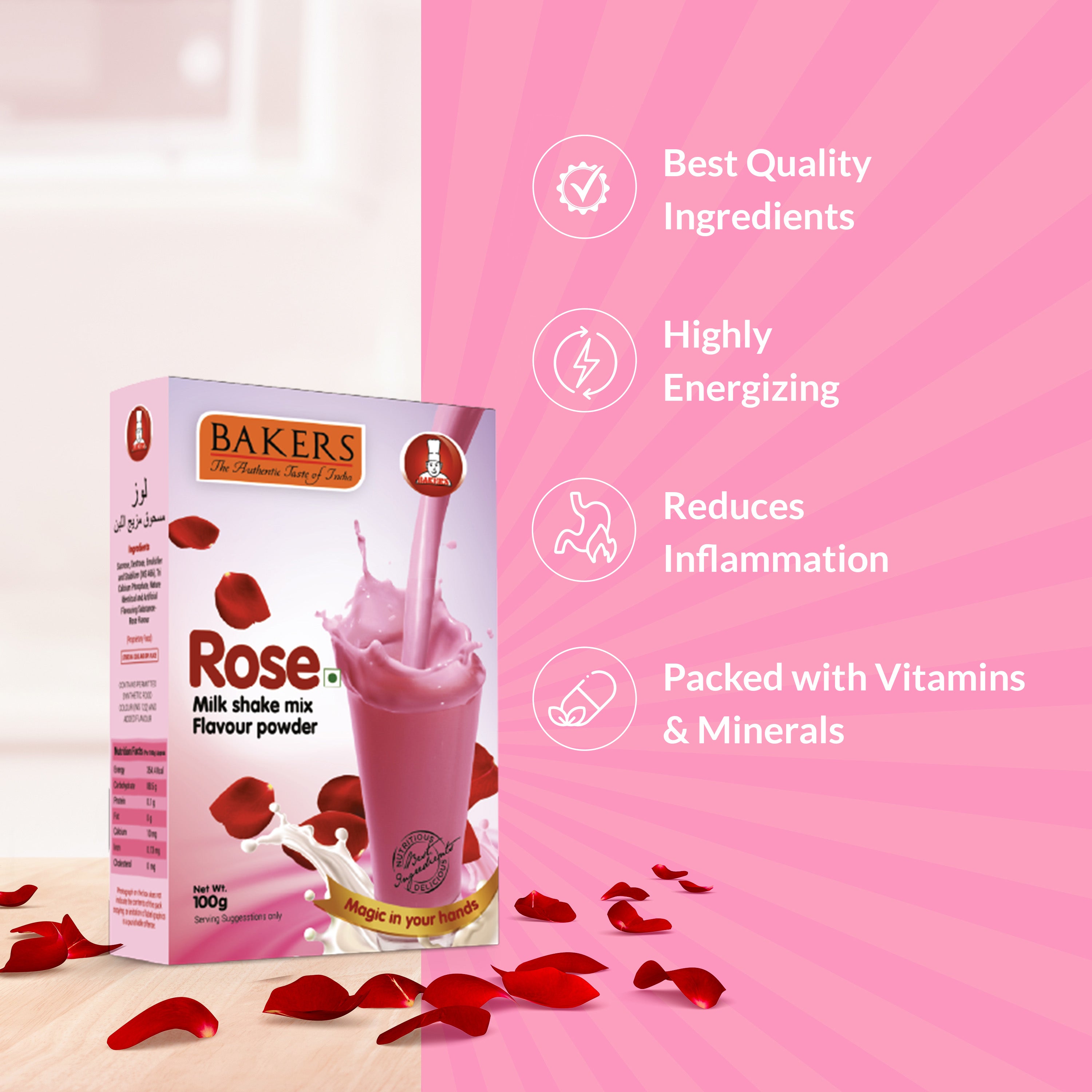 BAKERS Milkshake Mix Powder Rose Flavour Pack of 3 (100 gm x 3) - Global Plugin