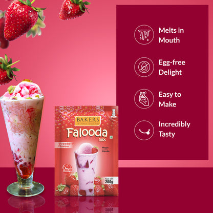 BAKERS Falooda Mix Powder Strawberry Flavour Pack of 3 (200 gm x 3) - Global Plugin