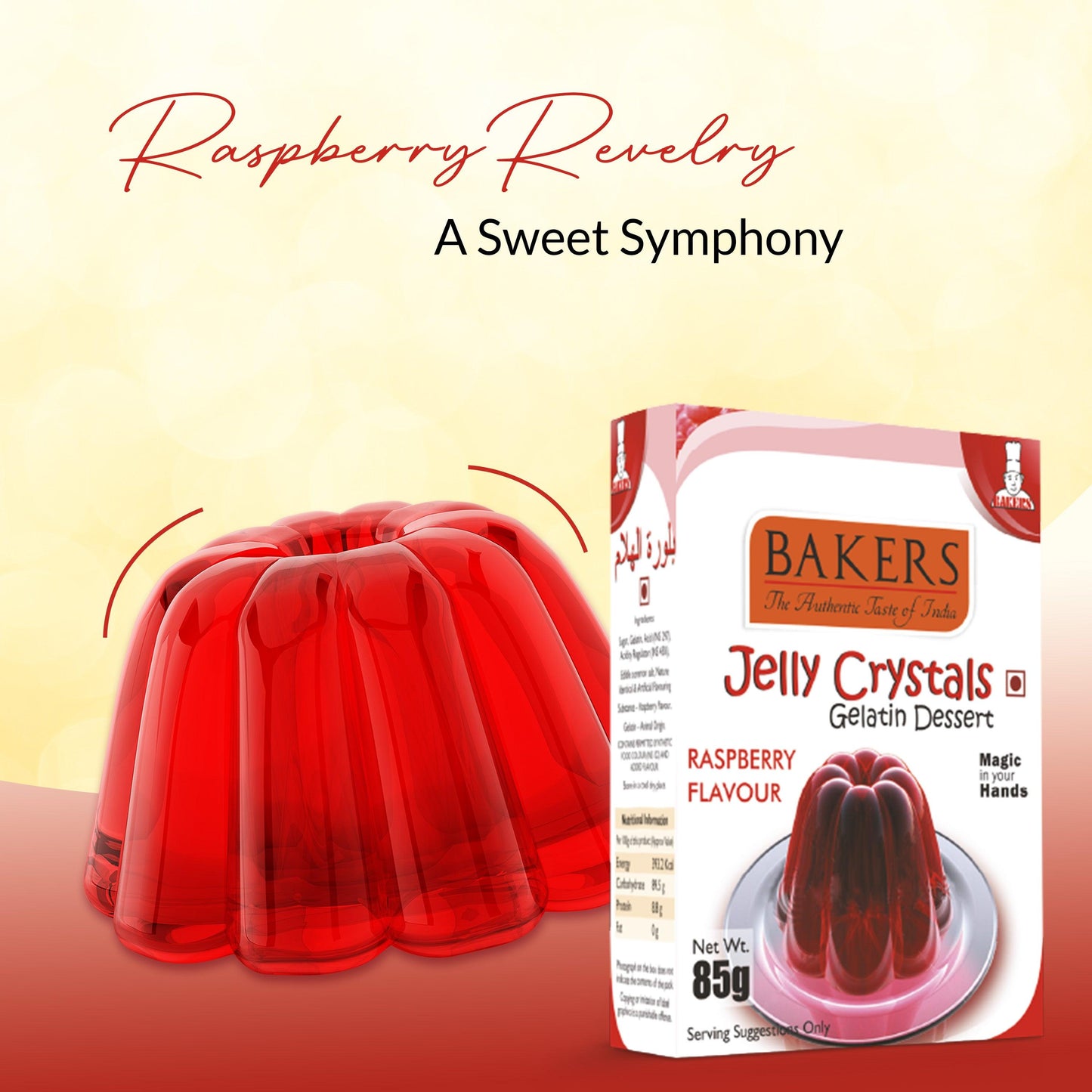 BAKERS Jelly Crystals (Gelatin Dessert) Raspberry Flavour Pack of 3 (85 gm x 3)