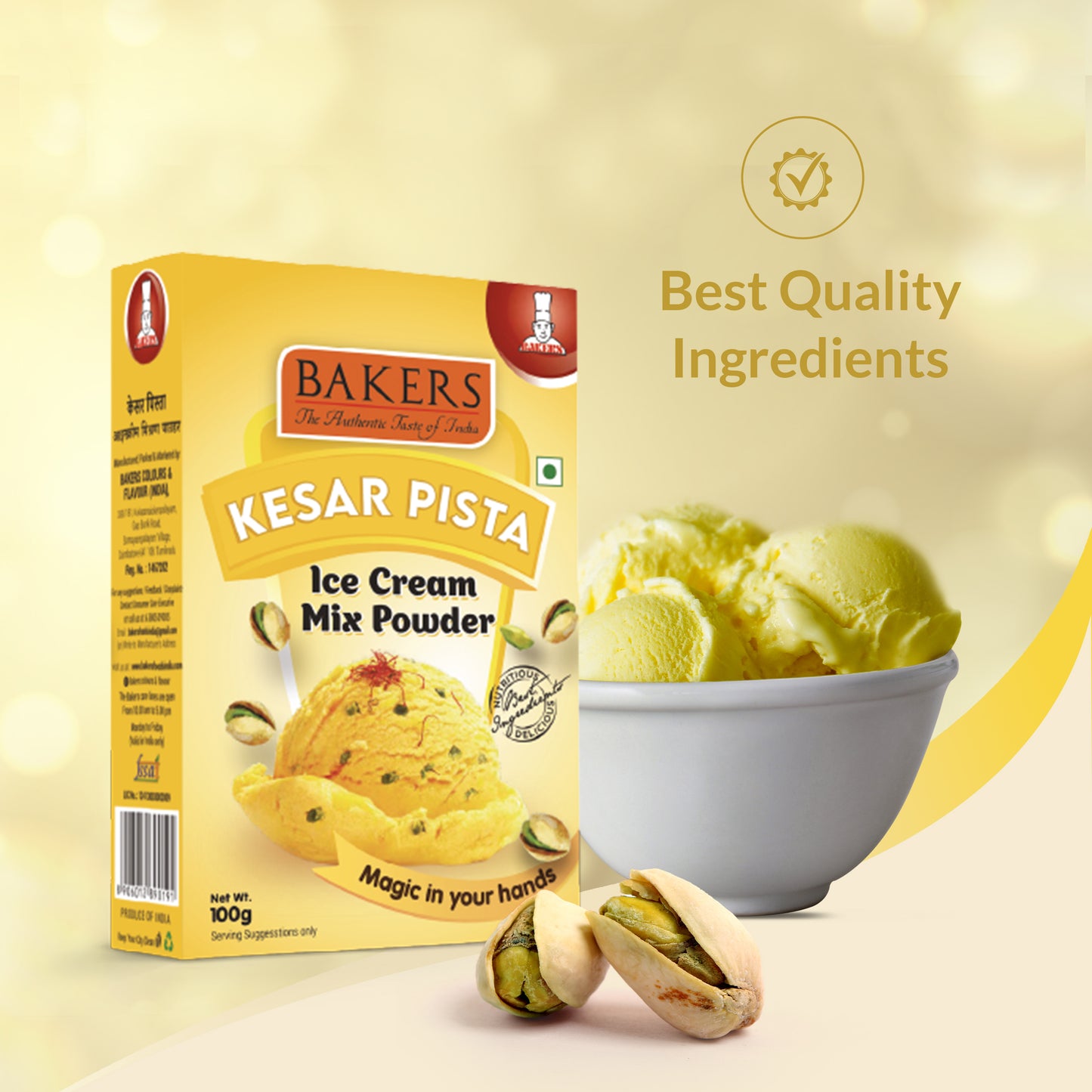 BAKERS Ice Cream Mix Powder Kesar Pista Flavour Pack of 3 (100 gm x 3) - Global Plugin