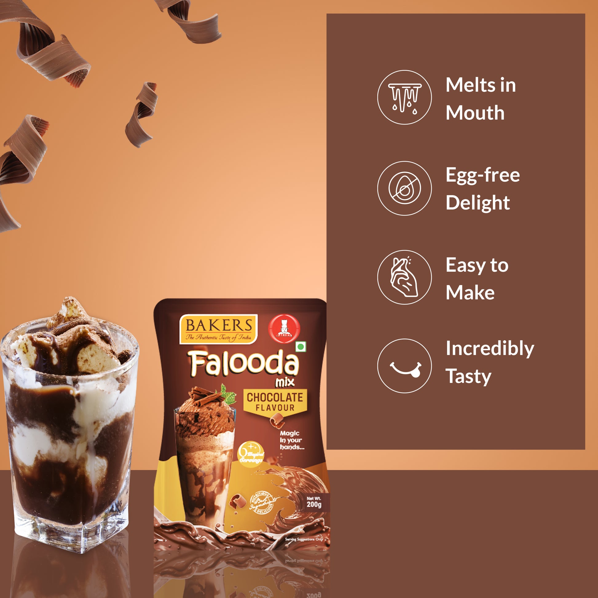 BAKERS Falooda Mix Powder Chocolate Flavour Pack of 3 (200 gm x 3) - Global Plugin