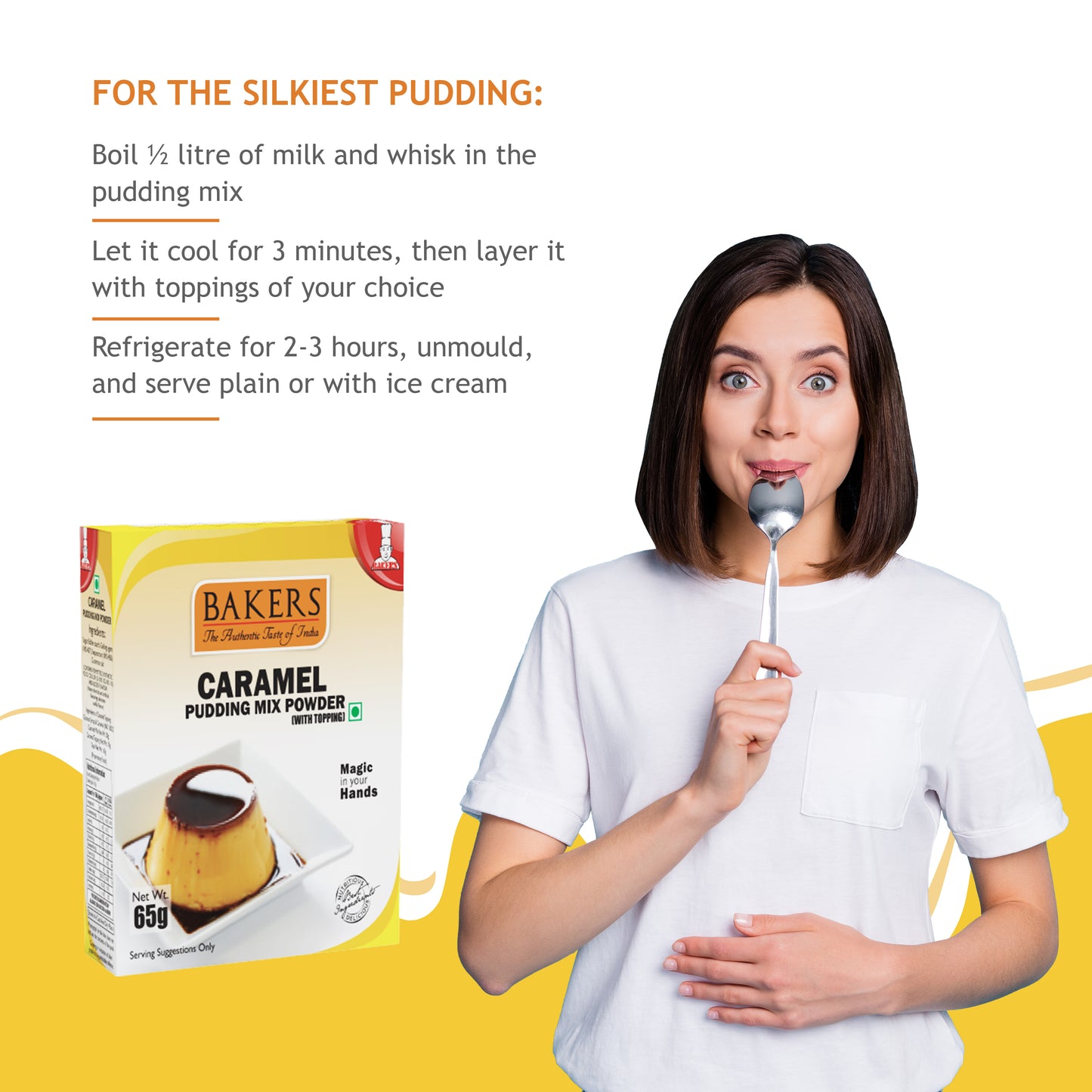 BAKERS Pudding Mix Powder Caramel Flavour Pack of 3 (65 gm x 3) - Global Plugin