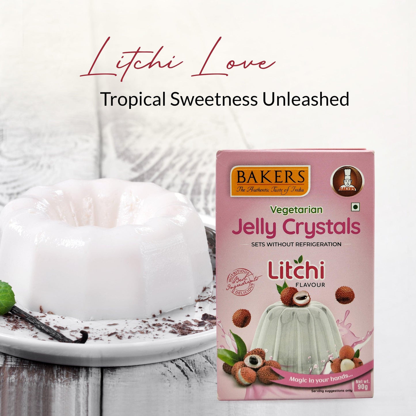 BAKERS Jelly Crystals Litchi Flavour Pack of 3 (90 gm x 3) - Global Plugin