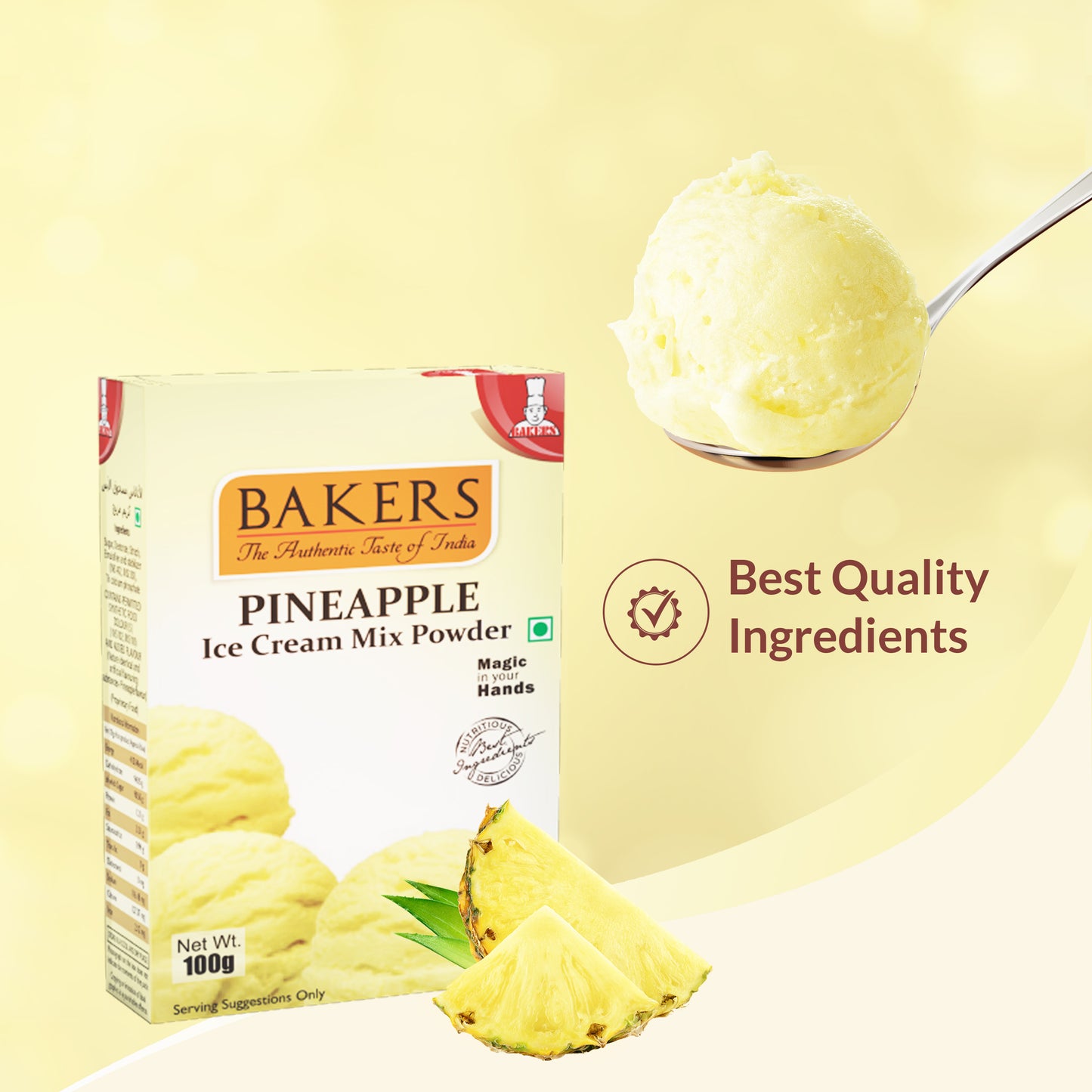 BAKERS Ice Cream Mix Powder Pineapple Flavour Pack of 3 (100 gm x 3) - Global Plugin