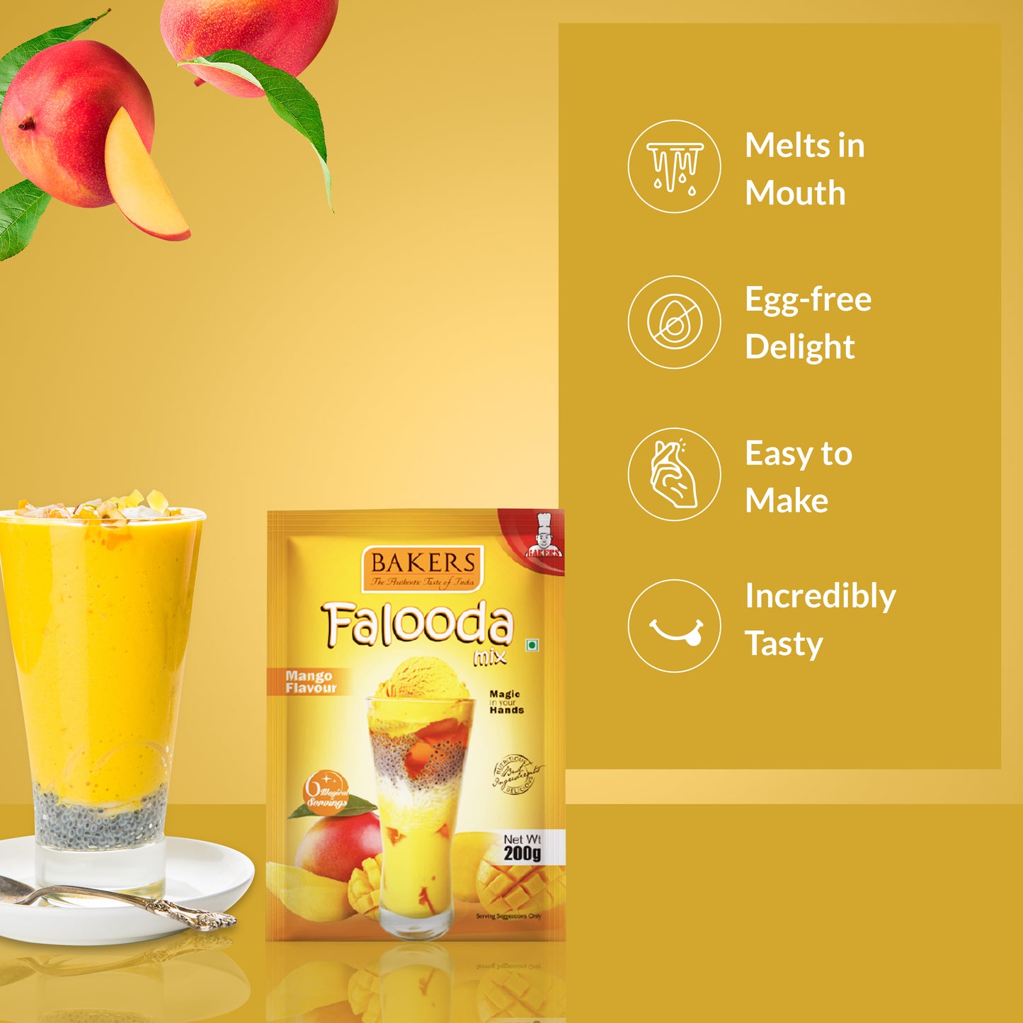 BAKERS Falooda Mix Powder Mango Flavour Pack of 3 (200 gm x 3) - Global Plugin