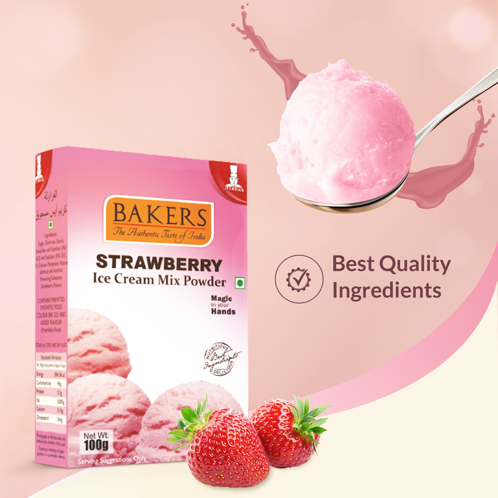 BAKERS Ice Cream Mix Powder Strawberry Flavour Pack of 3 (100 gm x 3) - Global Plugin