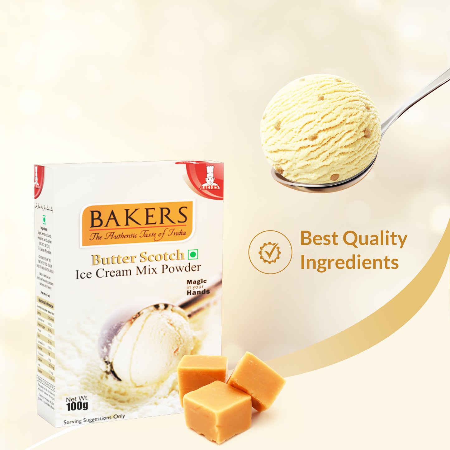 BAKERS Ice Cream Mix Powder Butter Scotch Flavour Pack of 3 (100 gm x 3) - Global Plugin