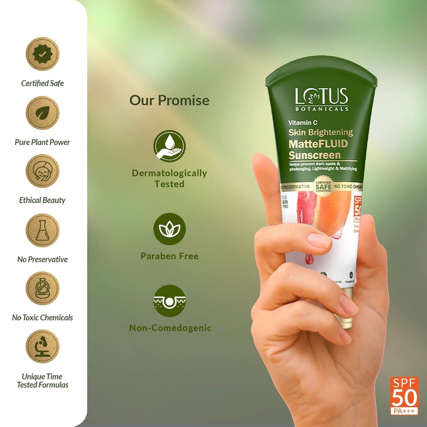 Lotus Botanicals Vitamin C Matte Fluid Sunscreen | Sun Protect & Skin Brightening | SPF 50 | PA+++ | 300x Vitamin C | For All Skin Types | 75g