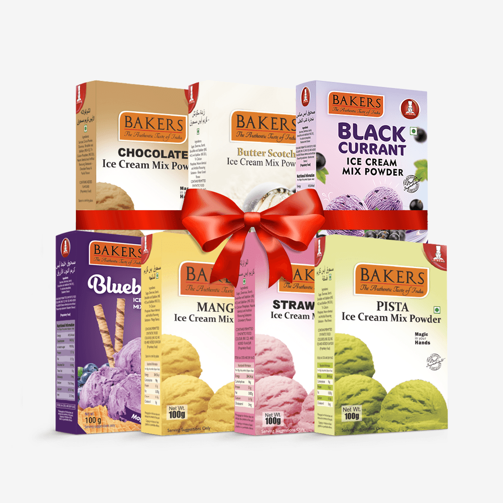 BAKERS Ice Cream Mix Powder - Black Currant + Blueberry + Butter Scotch + Chocolate + Pista + Strawberry + Mango Pack of 7 - Pluugin Store