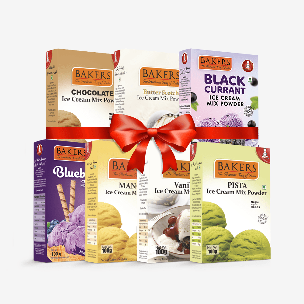BAKERS Ice Cream Mix Powder - Black Currant + Blueberry + Butter Scotch + Chocolate + Pista + Vanilla + Mango Pack of 7 - Pluugin Store
