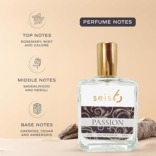 Seis6 Passion Eau de Parfume for Men |50ML | IFRA Certified| Safe for all Skin Types | Bold & Seductive Men's Fragrance with Notes of Calone, Sandalwood & Cedar | Long-Lasting | Perfect for Every Occasion| Premium Gifting Option Pluugin Store