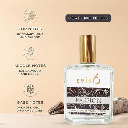 Seis6 Passion Eau de Parfume for Men |50ML | IFRA Certified| Safe for all Skin Types | Bold & Seductive Men's Fragrance with Notes of Calone, Sandalwood & Cedar | Long-Lasting | Perfect for Every Occasion| Premium Gifting Option Pluugin Store