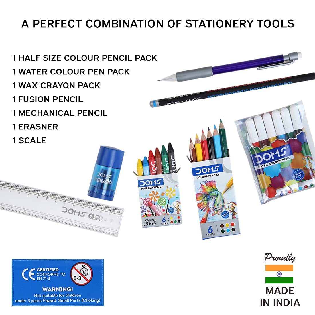 Doms Plastic Wow Craft Kit | Perfect Value Pack | Kit for Creative Minds | Gifting Range for Kids | Combination of 7 Stationery Items, Multicolor Pack of 10 (9+1 Free)