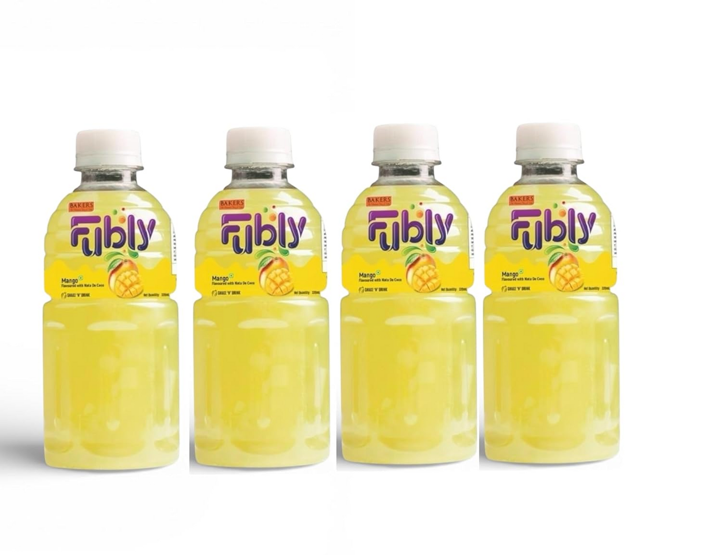 BAKERS Fubly Juice Drink with Nata de Coco Jelly 320ml X 4| Refreshing Tropical Thai-Made Sip & Chew Beverage