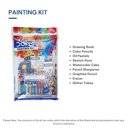 DOMS Painting Kit | Perfect Value Pack | Kit for School Essentials | Gifting Range for Kids | Combination of 9 Painting & Coloring Items Multicolor