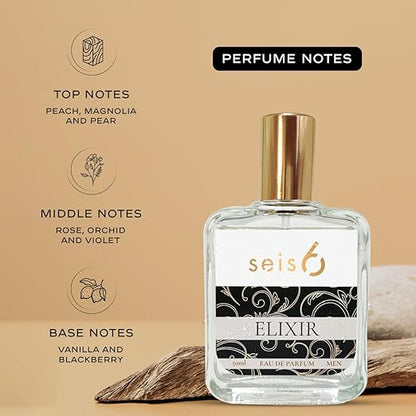 Seis6 Elixir Long- Lasting Eau de Parfum for Men | 50ML | IFRA Certified | Bold & Musky Fragrance with Vetiver & Citrus Notes | No Harsh Alcohols | Safe for All Skin Types| Versatile Wear | Perfect for Gifting Pluugin Store