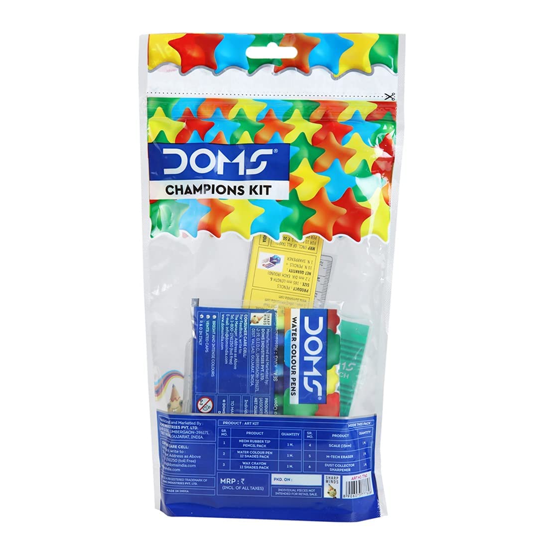 Doms Champions Kit | Perfect Value Pack | Kit for School Essentials | Gifting Range for Kids | Combination of 6 Stationery Items | Pack of 10 (9+1 Free)