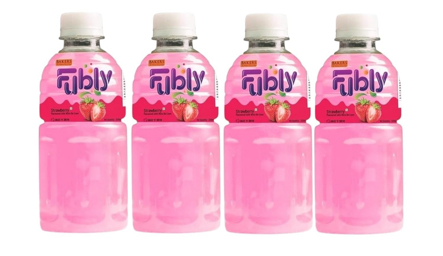BAKERS Fubly Juice Drink with Nata de Coco Jelly 320ml X 4| Refreshing Tropical Thai-Made Sip & Chew Beverage