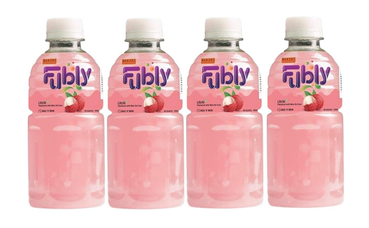 BAKERS Fubly Juice Drink with Nata de Coco Jelly 320ml X 4| Refreshing Tropical Thai-Made Sip & Chew Beverage