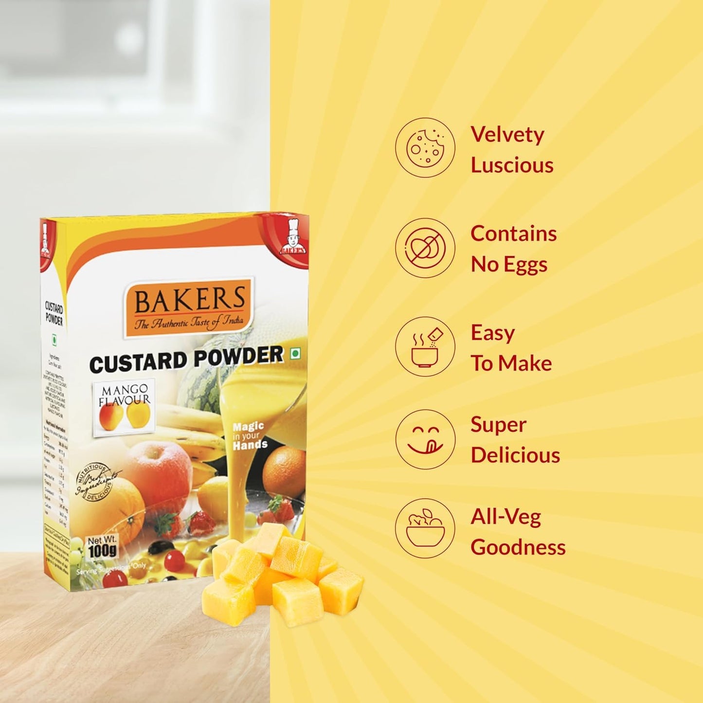 CUSTARD COMBO - BAKERS Custard Powder Pine Apple + Strawberry + Mango Flavour 100gm