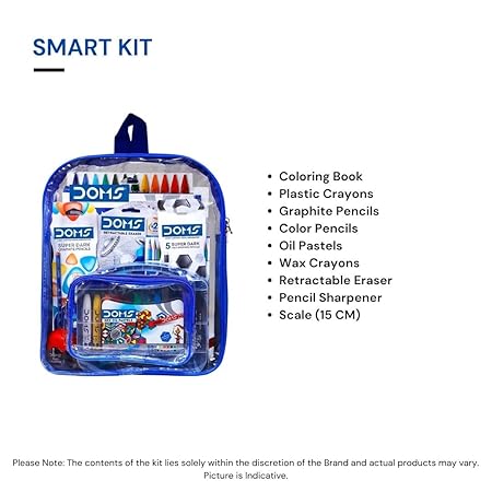 Doms Smart Kit | Comes With Transparent Zipper Bag | Perfect Value Pack | Kit For School Essentials | Gifting Range For Kids | Combination of 12 Stationery Items