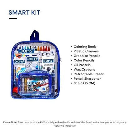 Doms Smart Kit | Comes With Transparent Zipper Bag | Perfect Value Pack | Kit For School Essentials | Gifting Range For Kids | Combination of 12 Stationery Items