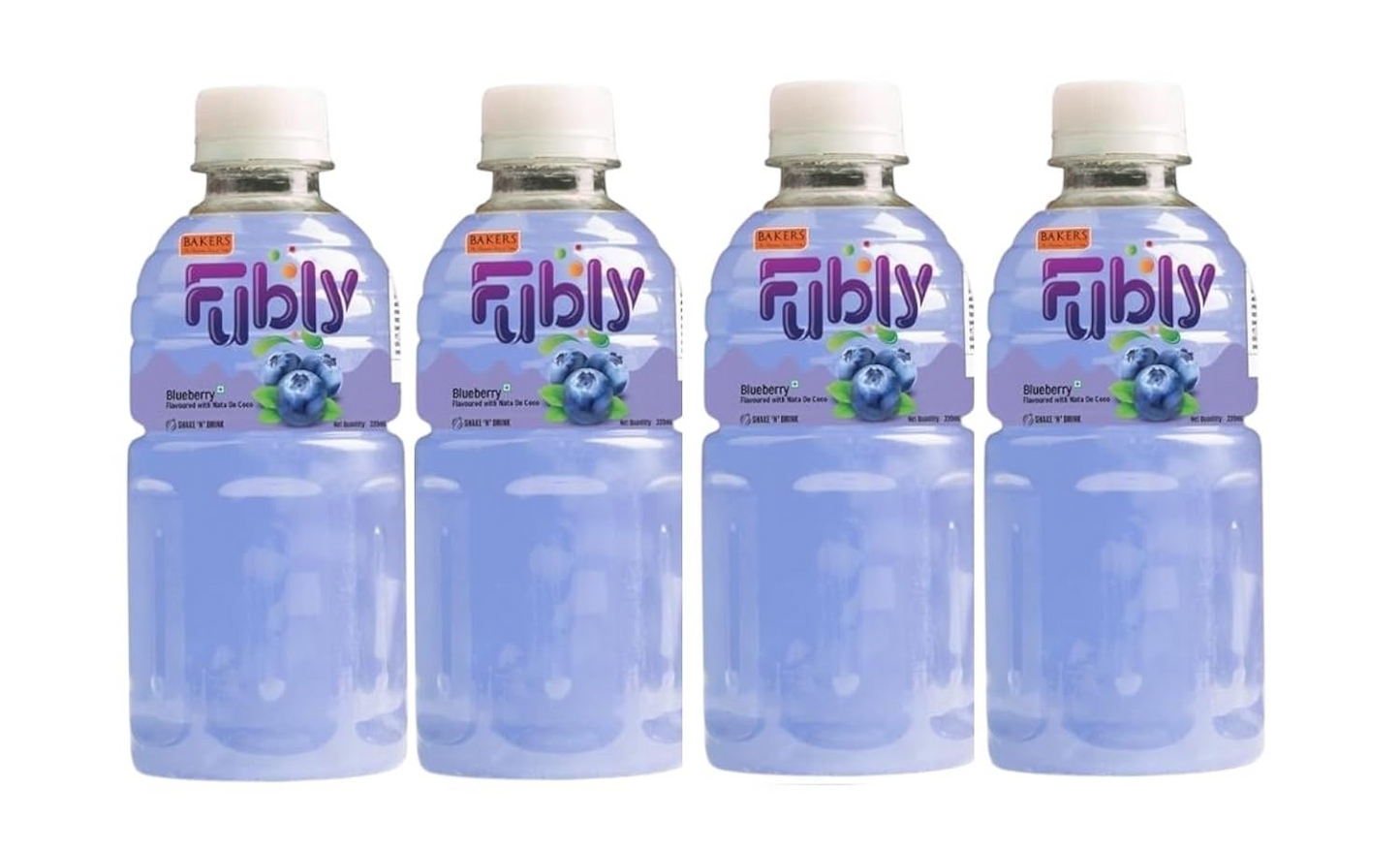 BAKERS Fubly Juice Drink with Nata de Coco Jelly 320ml X 4| Refreshing Tropical Thai-Made Sip & Chew Beverage
