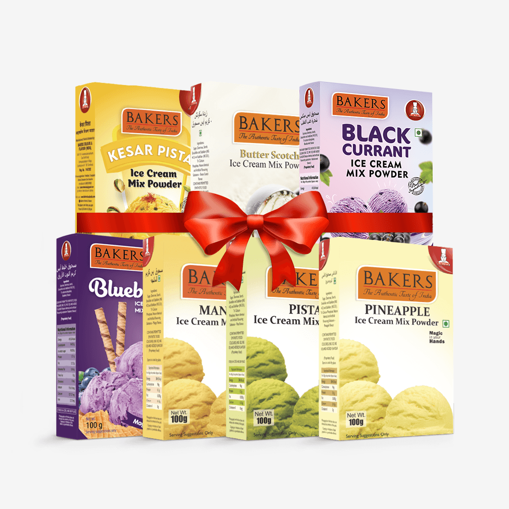 BAKERS Ice Cream Mix Powder - Black Currant + Blueberry + Butter Scotch + Kesar Pista + Pineapple + Pista + Mango Pack of 7 - Pluugin Store