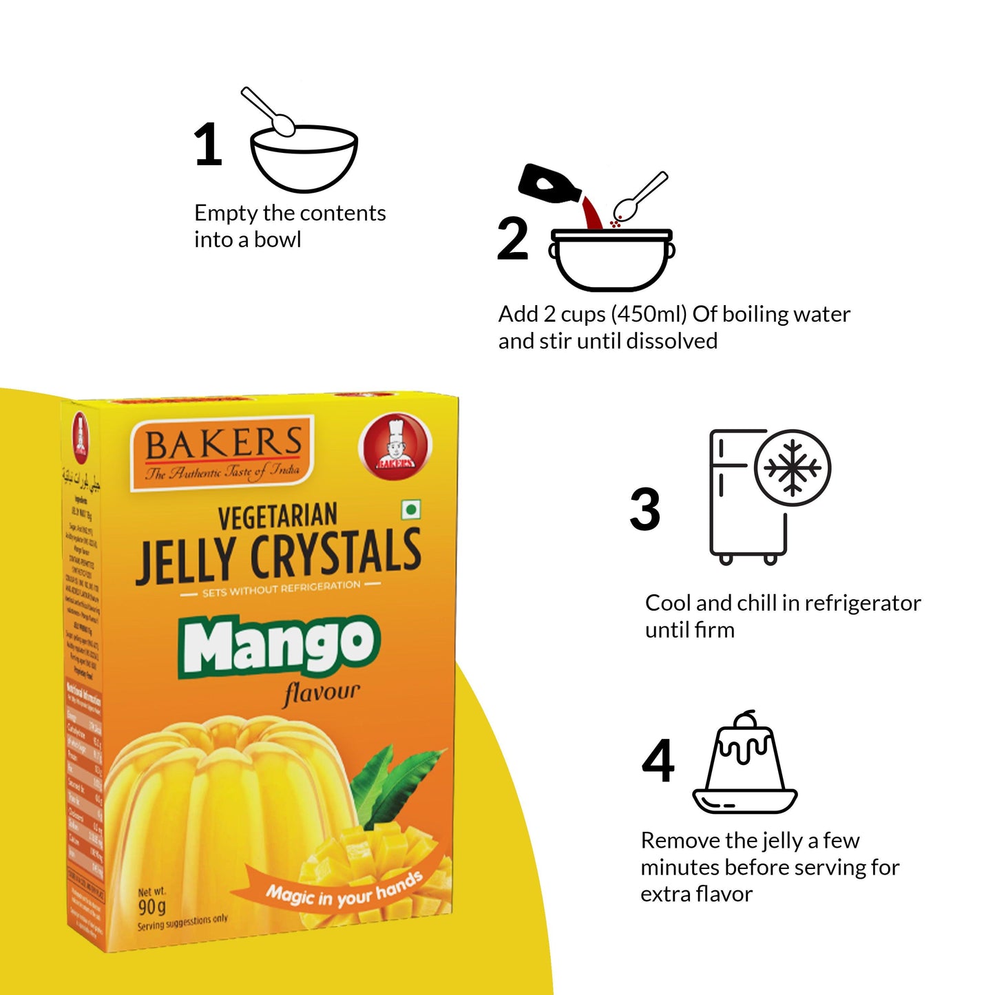 BAKERS Jelly Crystals Mango Flavour Pack of 3 (90 gm x 3) - Global Plugin