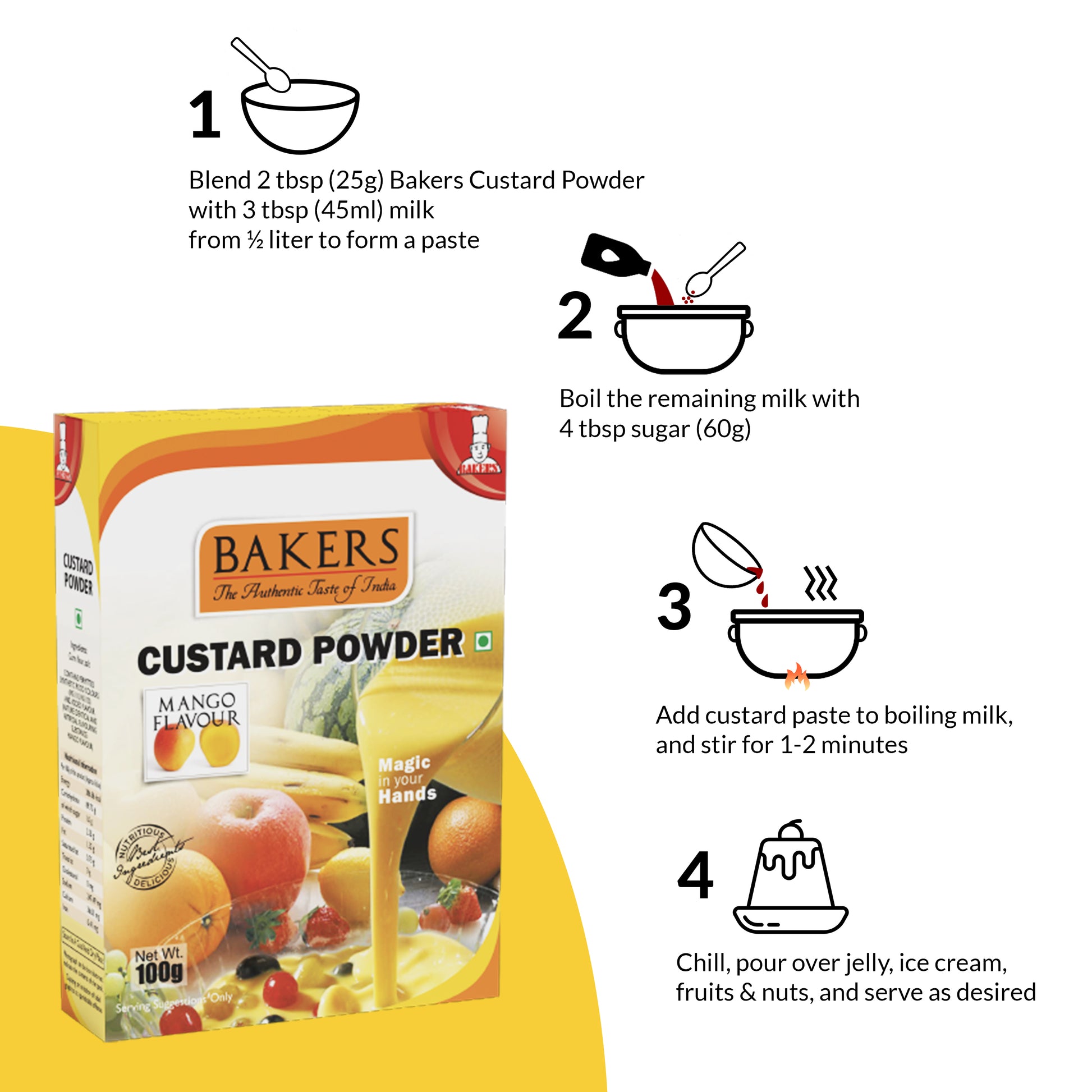 BAKERS Custard Powder Mango Flavour Pack of 3 (100 gm x 3) - Global Plugin