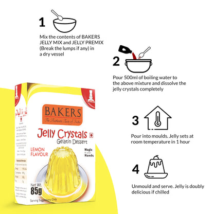 BAKERS Jelly Crystals (Gelatin Dessert) Lemon Flavour Pack of 3 (85 gm x 3) - Global Plugin